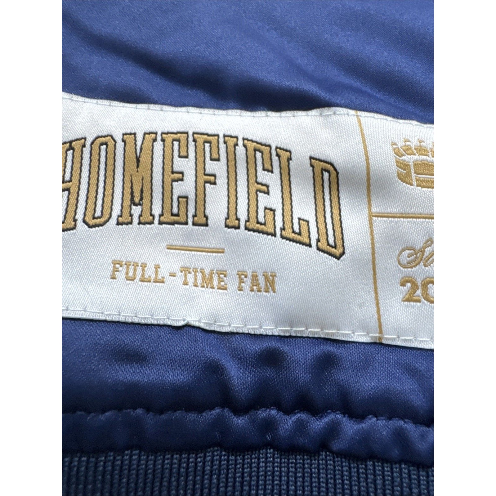 Modelo Cerveza Bomber Pullover Jacket Size L Navy Blue Gold Nwt Homefield Campus — image 3 of 8